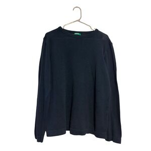 Vintage Benetton Sweater Linen Cotton Navy Blue Knit Top Large